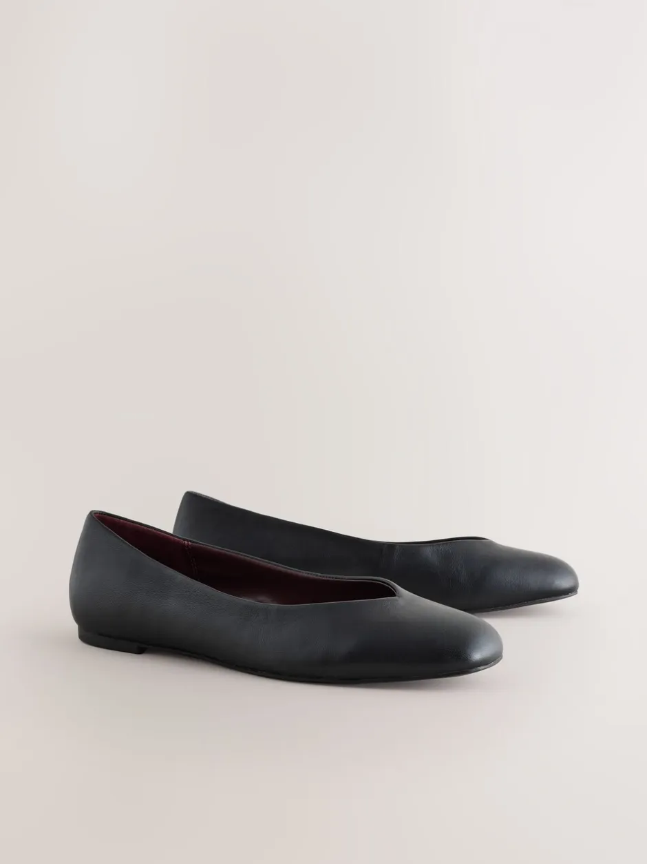 Lage Schoenen*Next - Forever Comfort® Leather Square Toe Ballerina Flats Zwart
