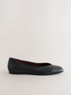 Lage Schoenen*Next - Forever Comfort® Leather Square Toe Ballerina Flats Zwart