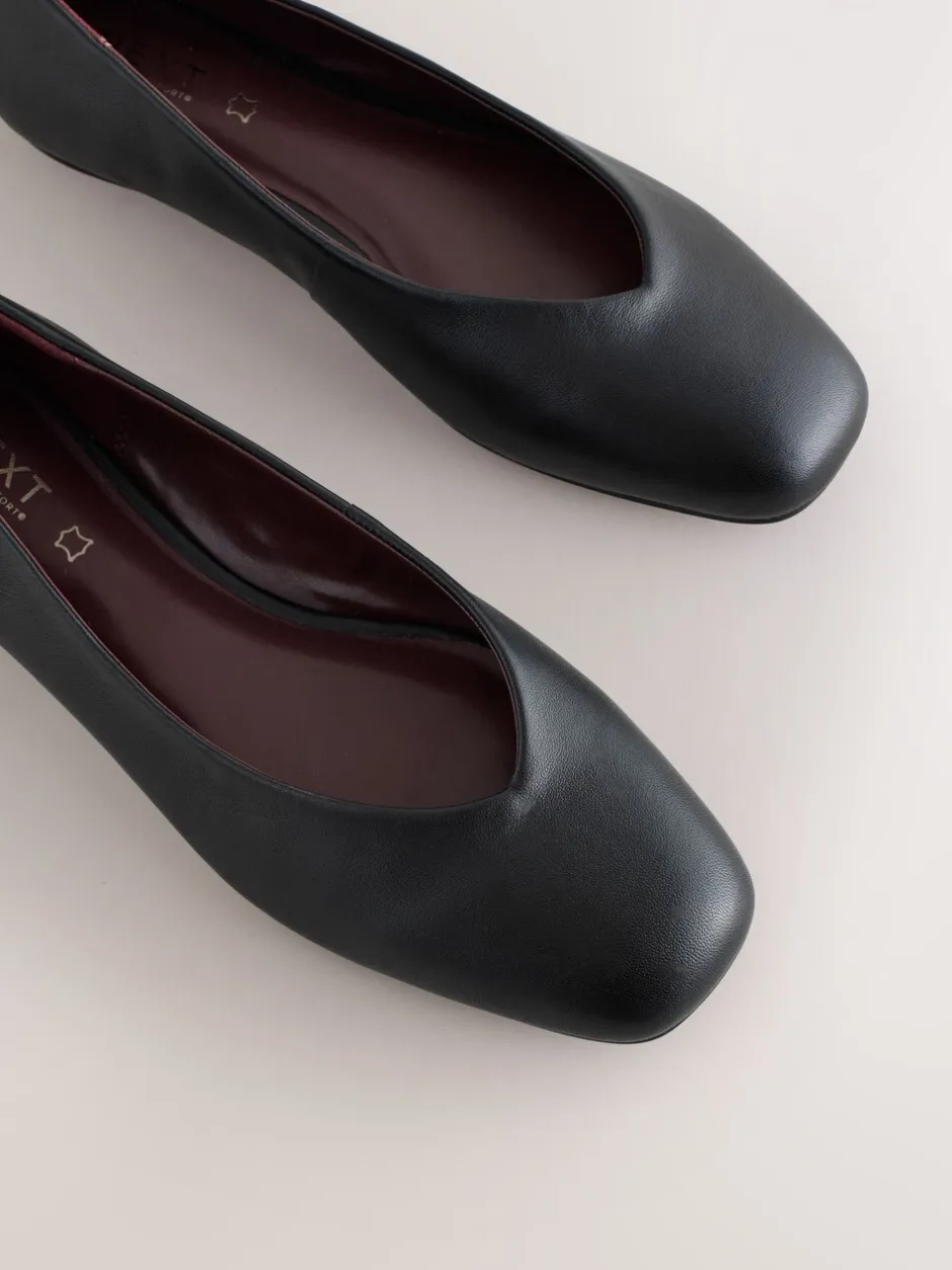 Lage Schoenen*Next - Forever Comfort® Leather Square Toe Ballerina Flats Zwart