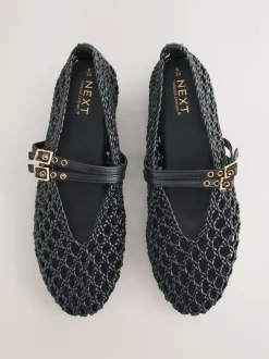 Lage Schoenen|Next - Forever Comfort® Mary Jane-schoenen met ronde neus en dubbele bandjes Zwart