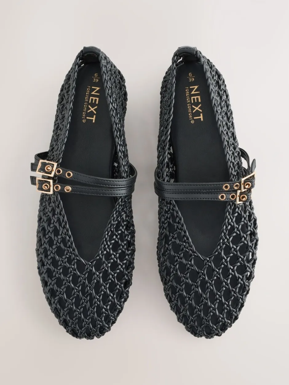 Lage Schoenen|Next - Forever Comfort® Mary Jane-schoenen met ronde neus en dubbele bandjes Zwart