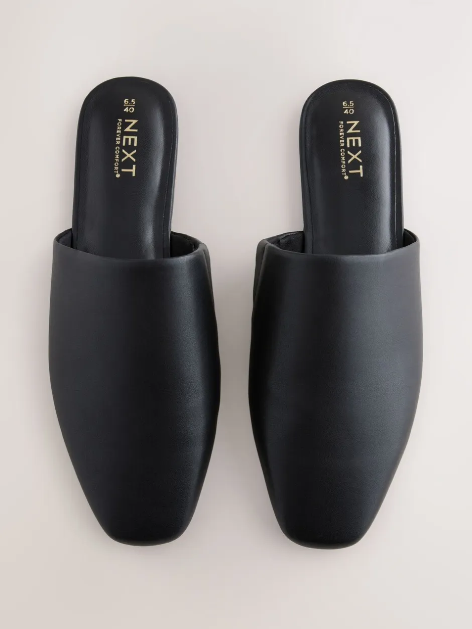 Lage Schoenen|Next - Forever Comfort® muiltjes met hoge uitsnijding en vierkante neus Zwart