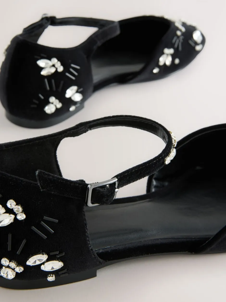 Lage Schoenen*Next Zwart - Forever Comfort® Velvet Embellished Two Part Closed Toe Shoes