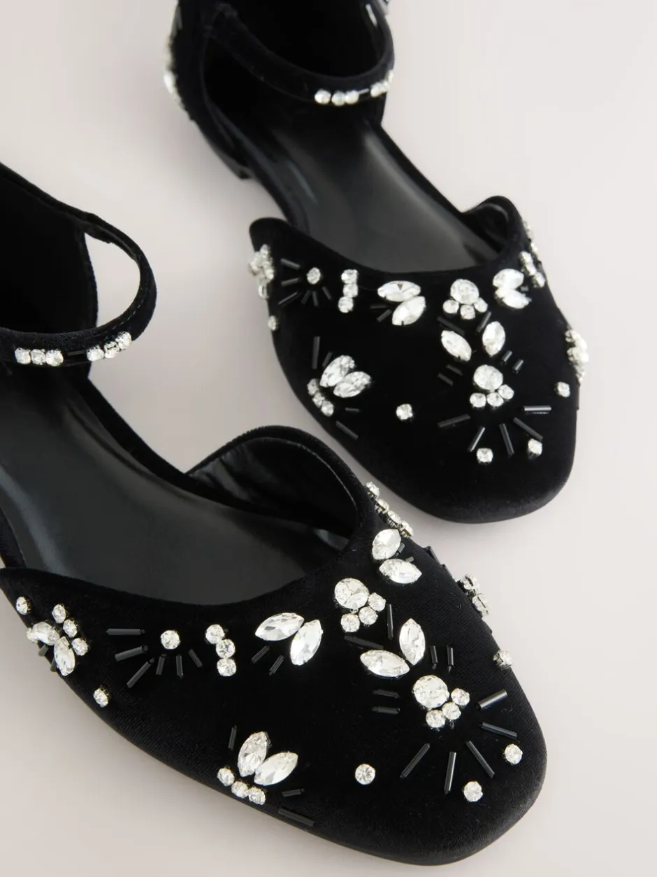 Lage Schoenen*Next Zwart - Forever Comfort® Velvet Embellished Two Part Closed Toe Shoes