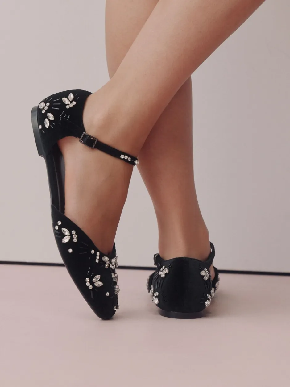 Lage Schoenen*Next Zwart - Forever Comfort® Velvet Embellished Two Part Closed Toe Shoes