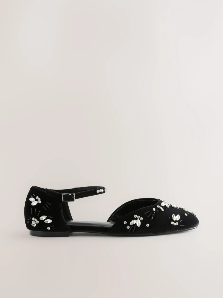 Lage Schoenen*Next Zwart - Forever Comfort® Velvet Embellished Two Part Closed Toe Shoes