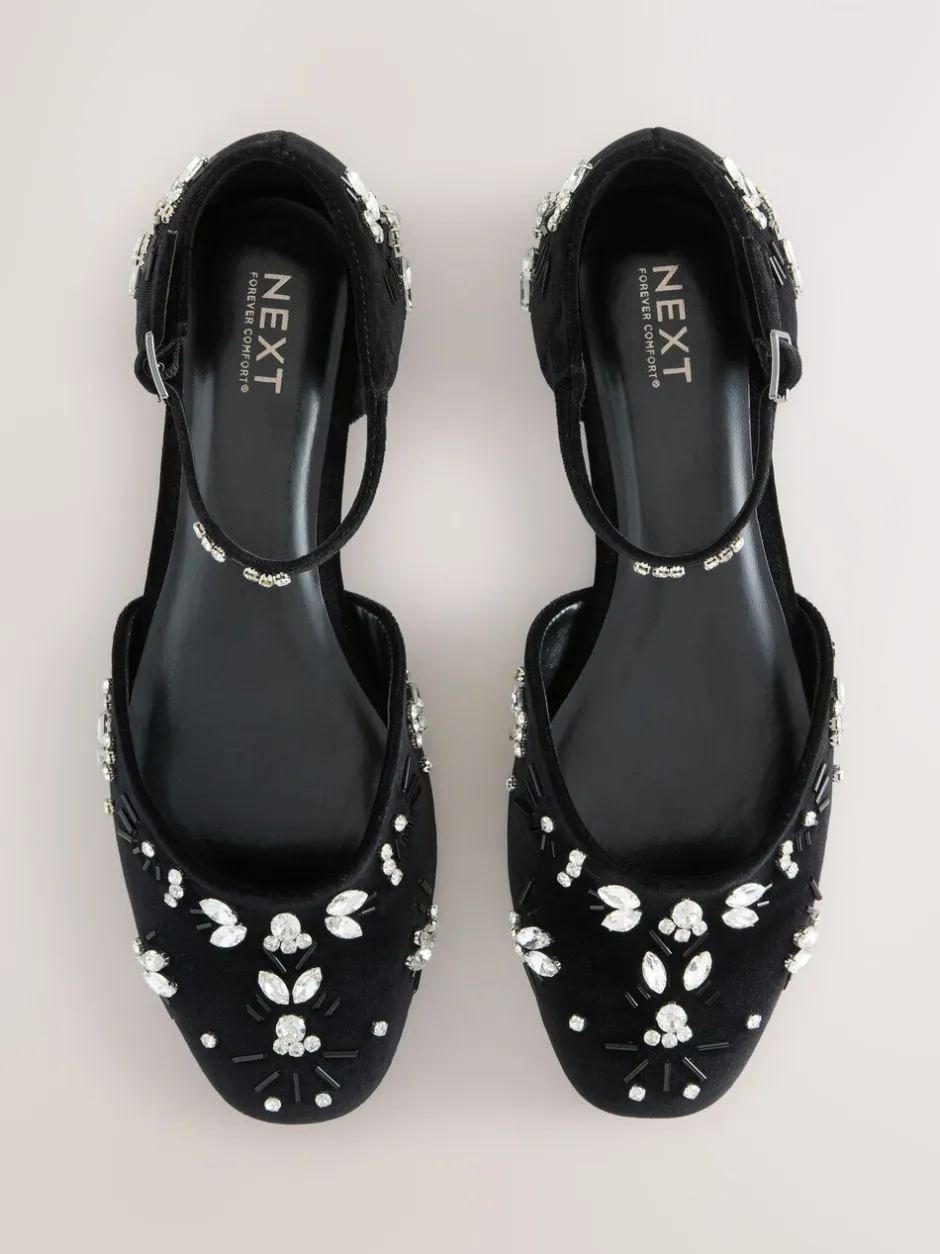 Lage Schoenen*Next Zwart - Forever Comfort® Velvet Embellished Two Part Closed Toe Shoes