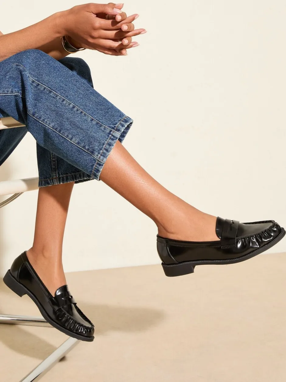 Lage Schoenen*Friends Like These - Flat Ruched Comfort Slip On Penny Loafers Zwart