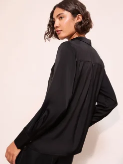 Blouses En Overhemden|Tops En T-Shirts*Friends Like These - satijnen overhemd met knopen Zwart