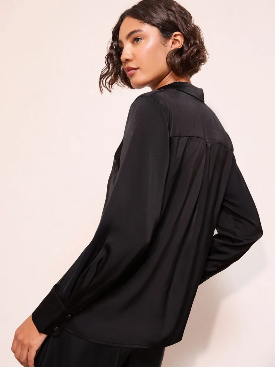 Blouses En Overhemden|Tops En T-Shirts*Friends Like These - satijnen overhemd met knopen Zwart