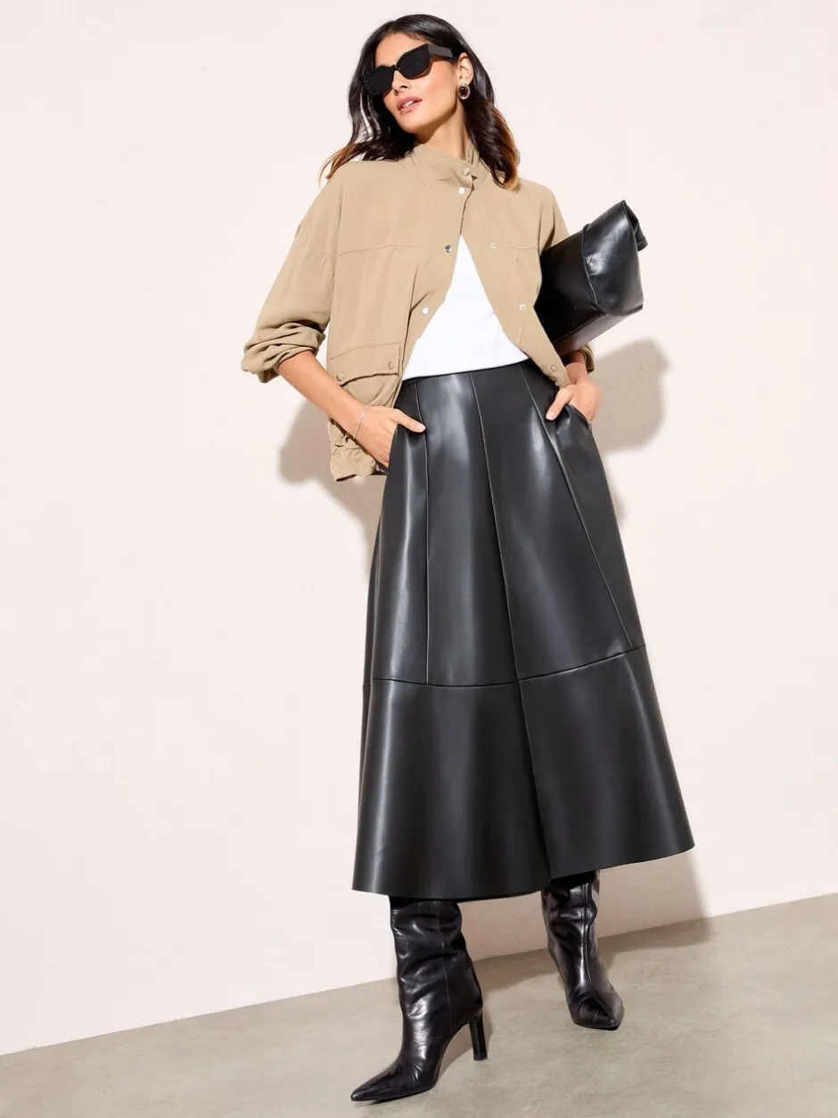 Rokken*Friends Like These - Faux Leather Midi Skirt Zwart