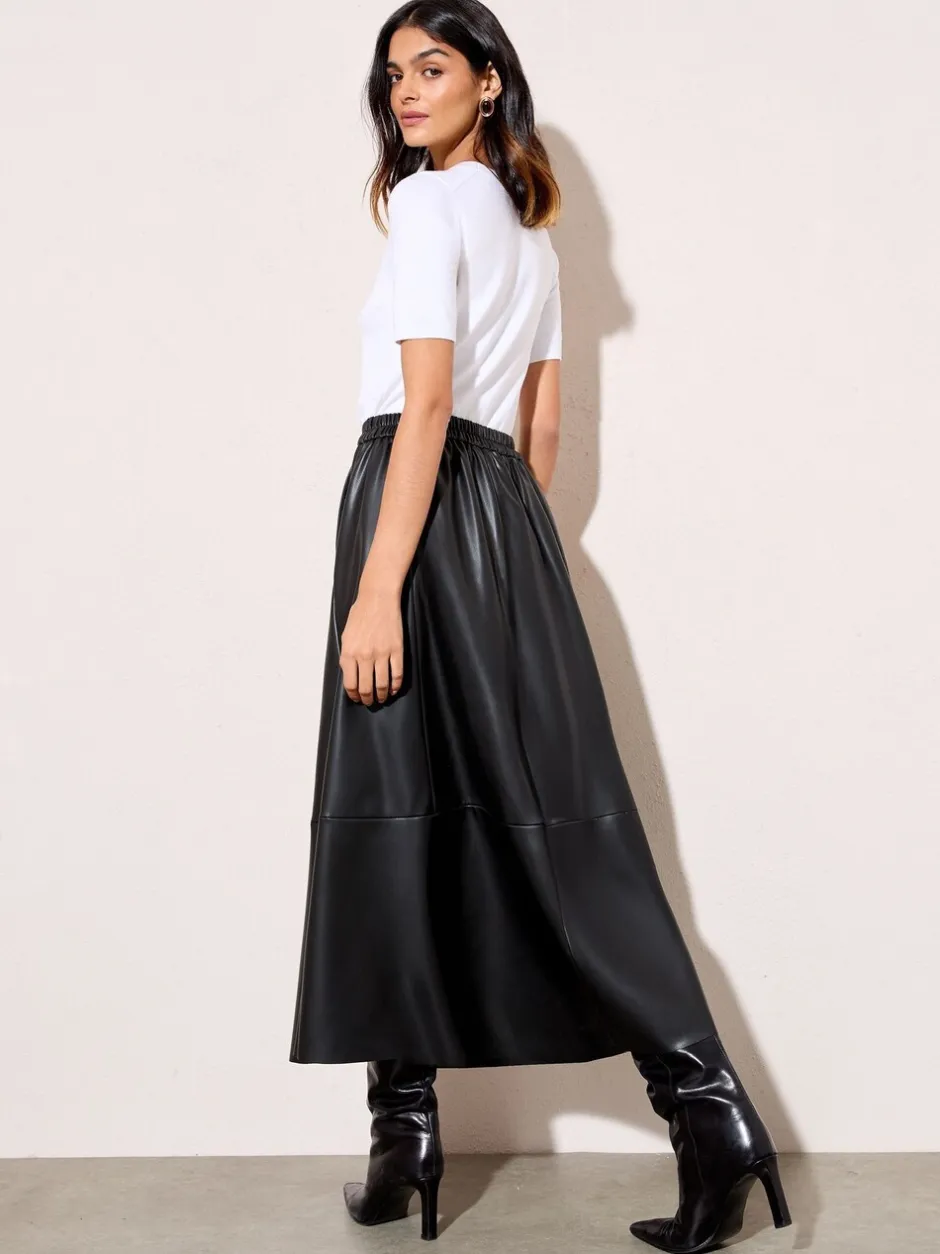 Rokken*Friends Like These - Faux Leather Midi Skirt Zwart
