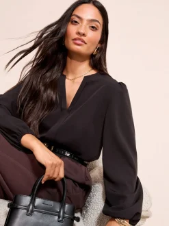 Gelegenheidskleding|Blouses En Overhemden*Friends Like These - Long Sleeve Pleat Front Detail Blouse Zwart