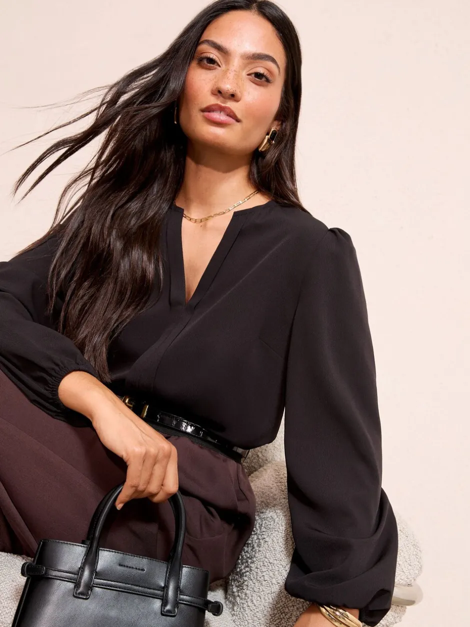 Gelegenheidskleding|Blouses En Overhemden*Friends Like These - Long Sleeve Pleat Front Detail Blouse Zwart