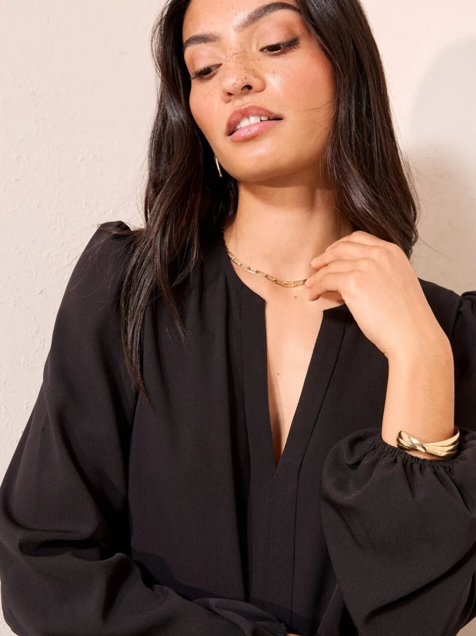Gelegenheidskleding|Blouses En Overhemden*Friends Like These - Long Sleeve Pleat Front Detail Blouse Zwart