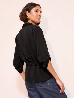 Blouses En Overhemden|Friends Like These - Utility Style Tie Waist Shirt Zwart