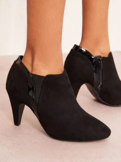 Boots*Friends Like These - Mid Heel Mix Material Ankle Boots Zwart
