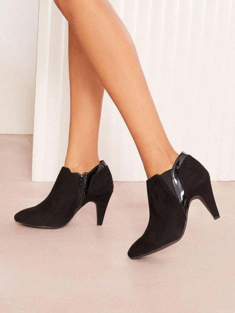 Boots*Friends Like These - Mid Heel Mix Material Ankle Boots Zwart