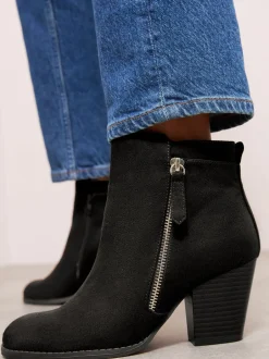 Boots|Friends Like These - enkellaarsjes met gestapelde hak van imitatiesuède Zwart