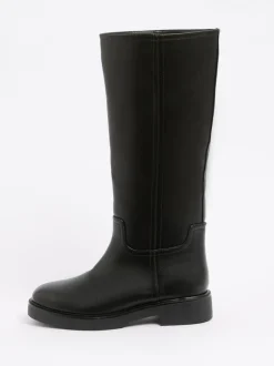 Boots*Friends Like These - Faux Leather Casual Flat Pull On Knee High Long Riding Boots Zwart
