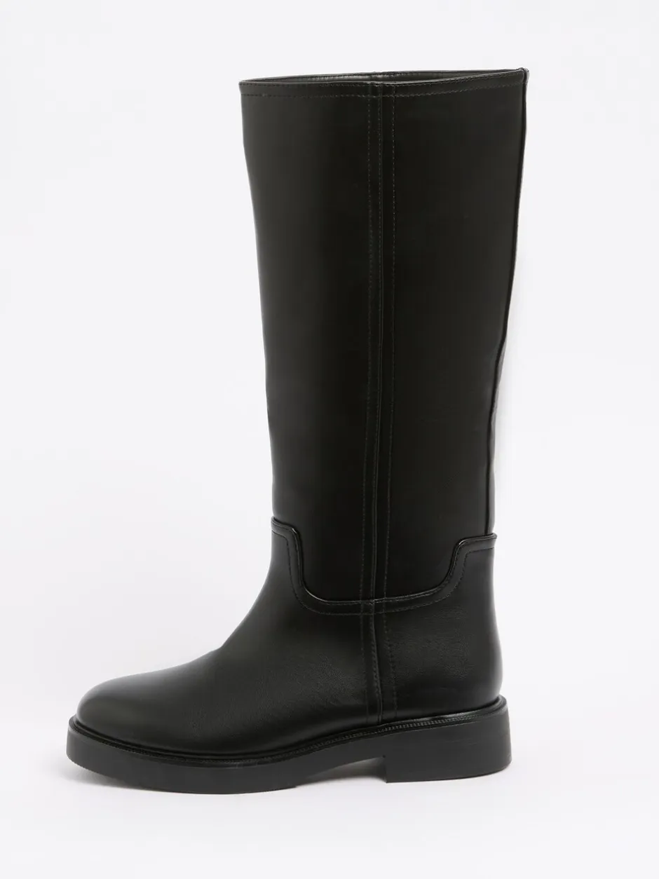 Boots*Friends Like These - Faux Leather Casual Flat Pull On Knee High Long Riding Boots Zwart