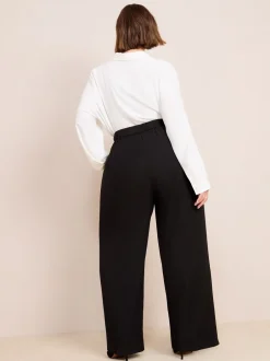 Kostuums En Werkkleding|Broeken*Friends Like These - Premium broek met wijde pijpen en elastiek aan de achterkant Zwart