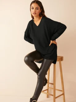 Tops En T-Shirts*Friends Like These Zwart - - Zachte jersey tuniektop met V-hals en lange mouwen