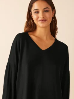 Tops En T-Shirts*Friends Like These Zwart - - Zachte jersey tuniektop met V-hals en lange mouwen