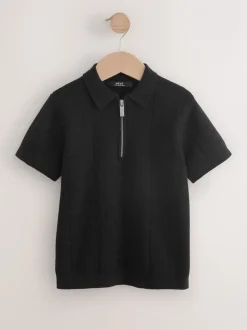 Truien En Breisels*Next - Gebreid poloshirt met rits bij de hals (3-16jr) Zwart