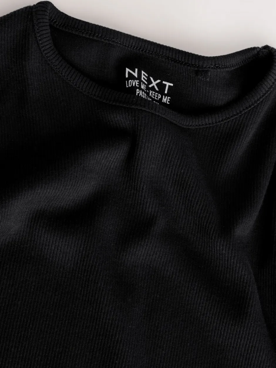 T-Shirts*Next - Geribbeld T-shirt met lange mouwen en katoengehalte (3 mnd-7 jr) Zwart