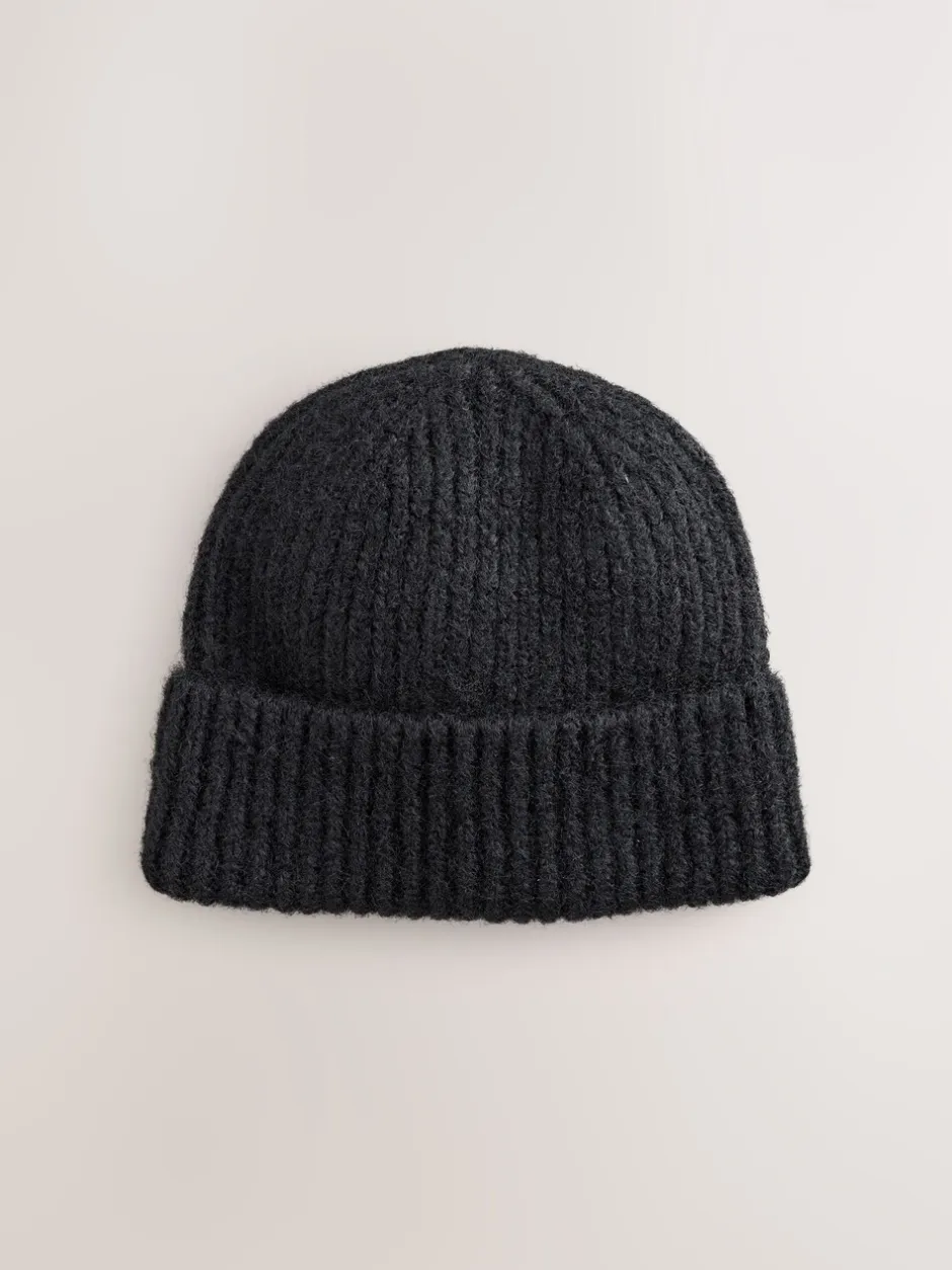 Mutsen, Handschoenen En Sjaals*Next Zwart - Geribbelde beanie-muts met wol