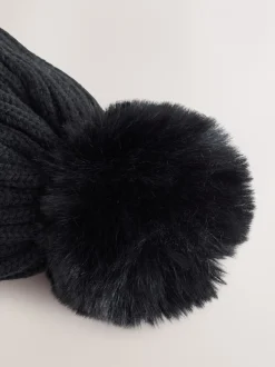 Mutsen, Handschoenen En Sjaals*Next Zwart - Geribbelde beanie-muts met pompon (3mnd -16jr)