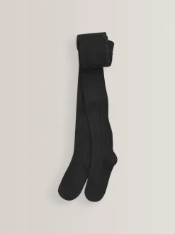 Sokken En Panty's|Schoolkleding*Next Zwart - Geribbelde maillot met hoog katoengehalte