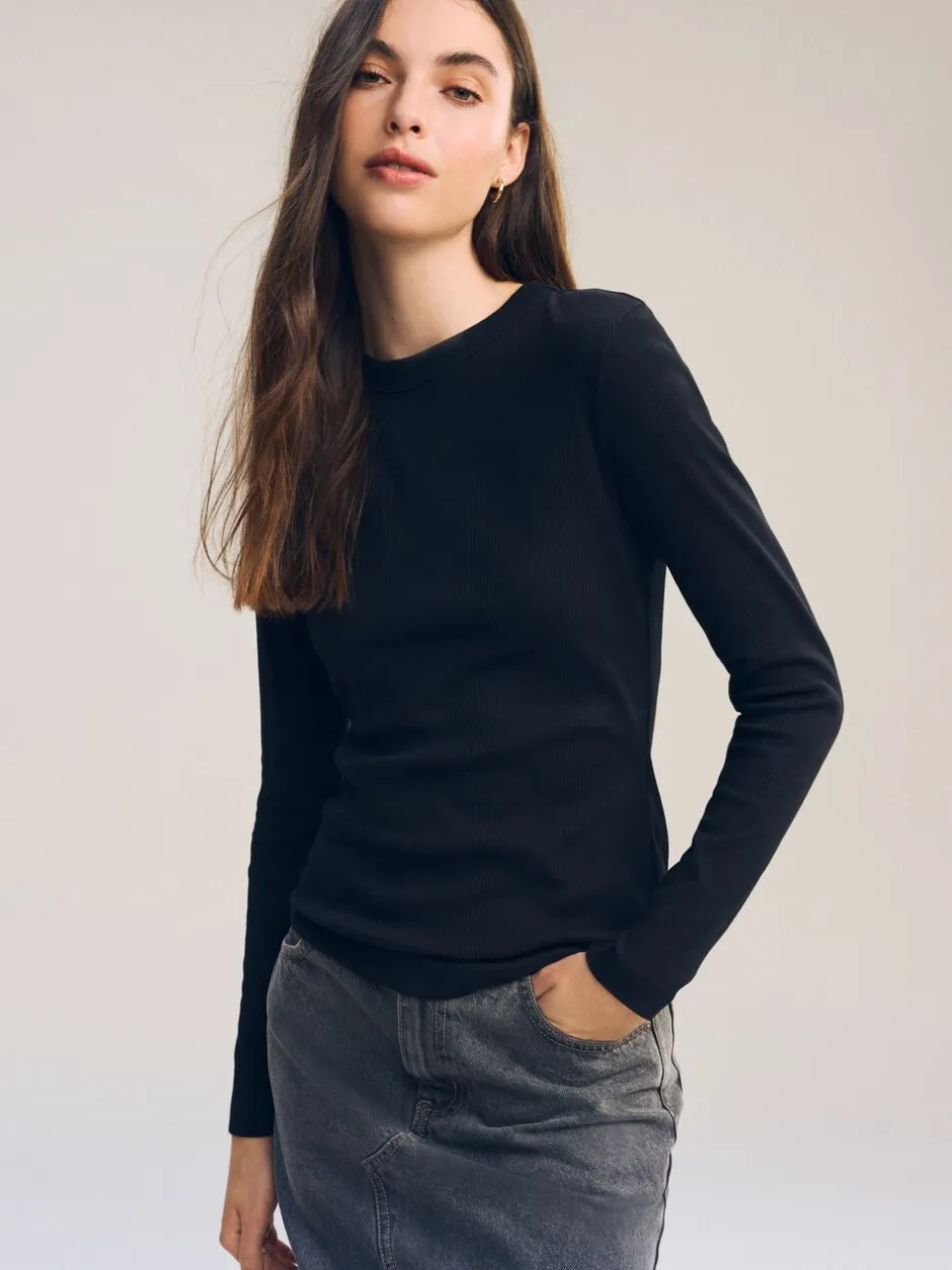 Tops En T-Shirts|Next Zwart - Geribbelde top met ronde hals en lange mouwen