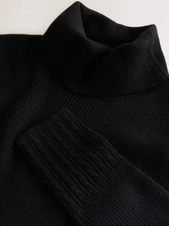 Gebreide Kleding*Next Zwart - Geribde trui met rolkraag en wol