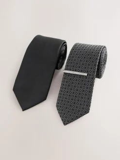 Stropdassen En Pochets|Next Zwart - Gestructureerde clipstropdassen 2 set