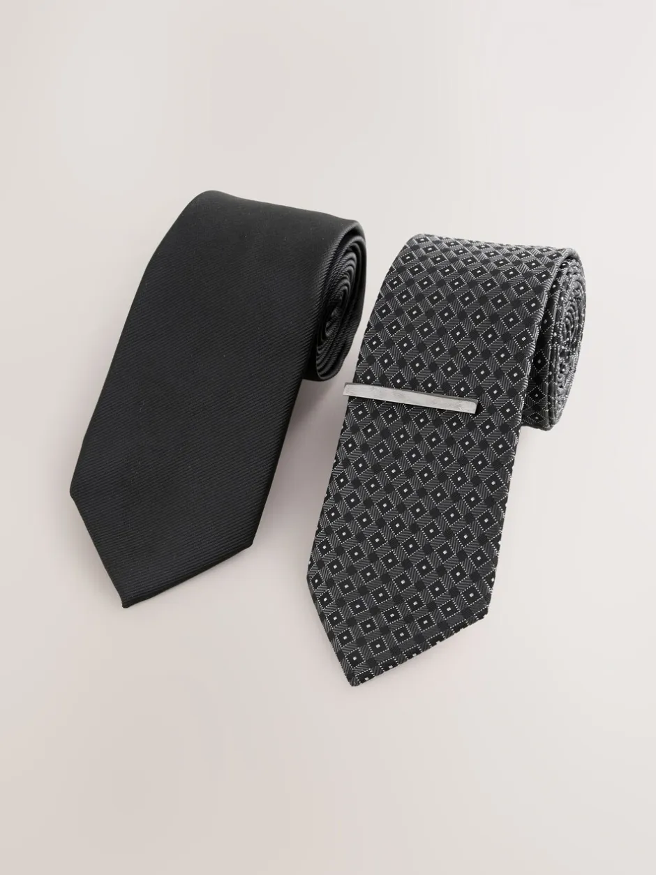 Stropdassen En Pochets|Next Zwart - Gestructureerde clipstropdassen 2 set