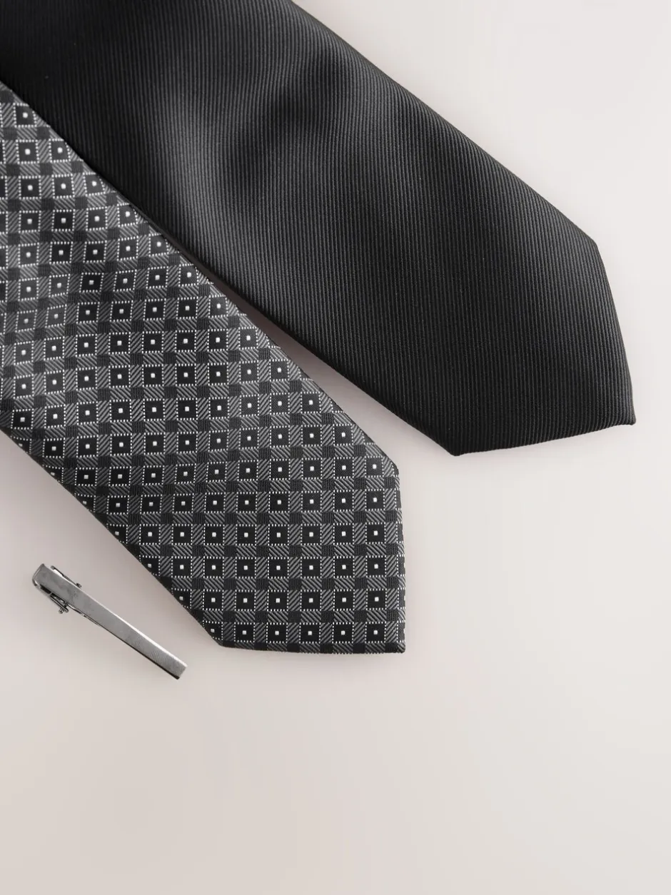 Stropdassen En Pochets|Next Zwart - Gestructureerde clipstropdassen 2 set