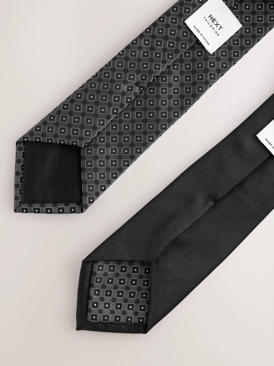 Stropdassen En Pochets|Next Zwart - Gestructureerde clipstropdassen 2 set