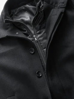 Jassen En Jacks*Next Zwart - Gewatteerde jas van wolmix met visgraatmotief en geïntegreerd gilet