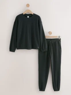 Pyjama's|Loungewear*Next Zwart - Gezellige pyjama met wafeldessin en lange mouwen