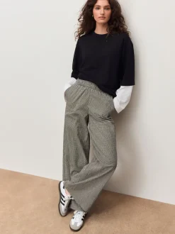 Broeken|Next - Gingham Wide Leg Trousers Zwart