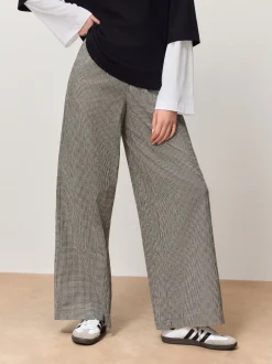 Broeken|Next - Gingham Wide Leg Trousers Zwart