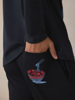 Pyjama's|Loungewear|Next - Graphic Long Sleeve Jersey Pyjamas Set Zwart