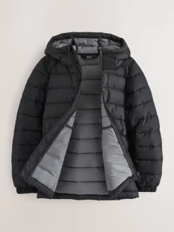 Schoolkleding*Next Zwart - Halfzwaar gewatteerd jack met capuchon (3-17 jr)