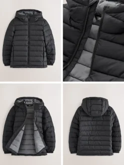 Schoolkleding*Next Zwart - Halfzwaar gewatteerd jack met capuchon (3-17 jr)