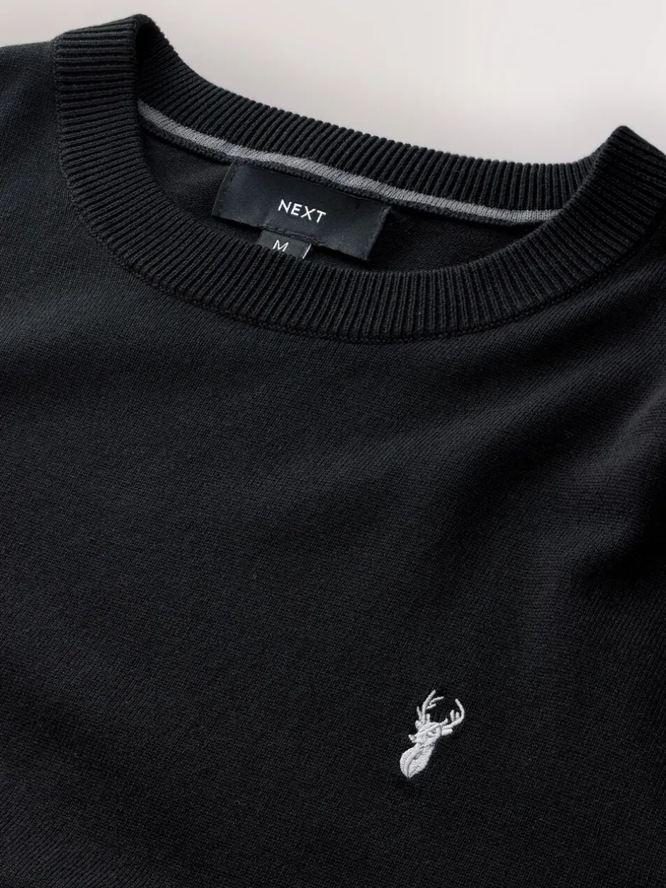 Gebreide Kleding*Next - Hertlogo - Regular Fit Cotton Rich Crew Neck Jumper Zwart