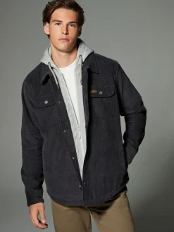 Jassen En Jacks|Next - Hooded Corduroy Borg Lined Shacket Zwart