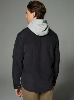 Jassen En Jacks|Next - Hooded Corduroy Borg Lined Shacket Zwart