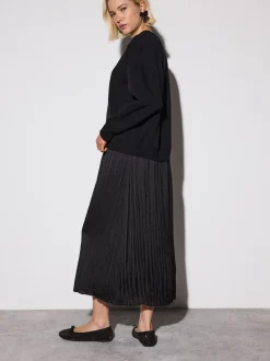 Jurken|Gebreide Kleding|Next - 2-In-1 Sweatshirt met Satijnen Midi Rok Zwart
